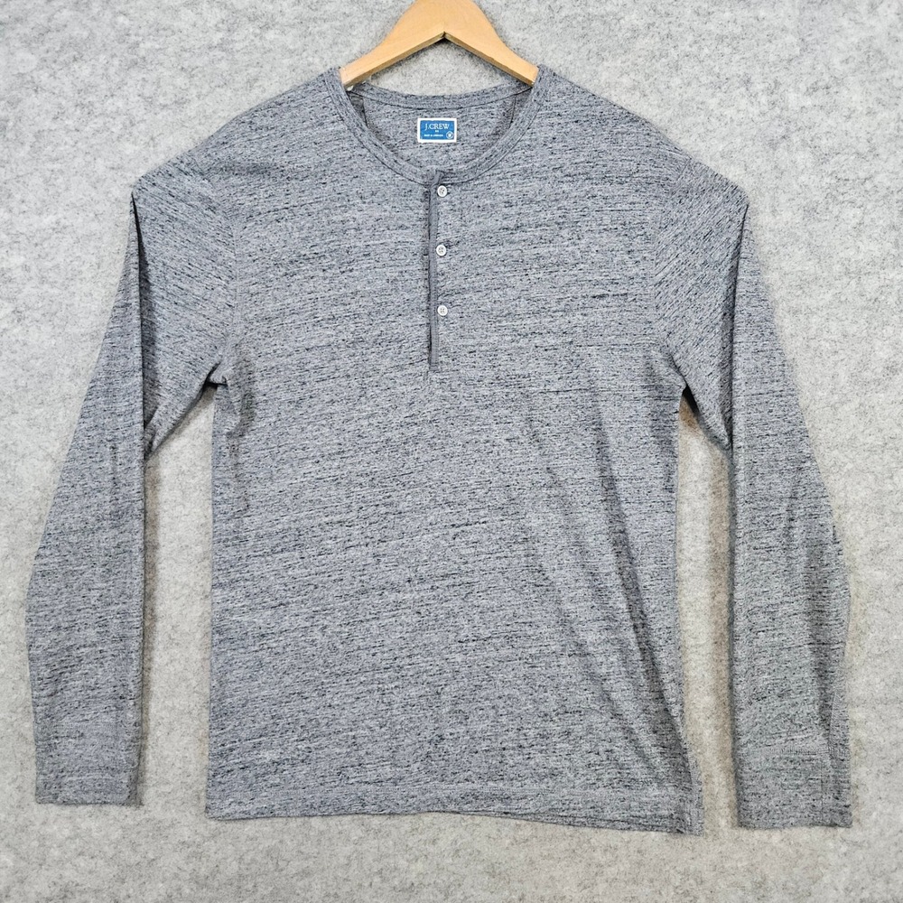 J Crew Men's Heathered Gray Long Sleeve Henley Size M Shirt Cotton/Poly Blend‎